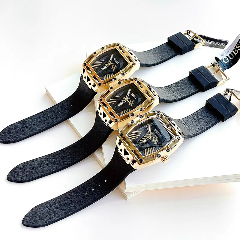 Guess Legend Black Dial Gold Bezel Men’s Watch- GW0500G1